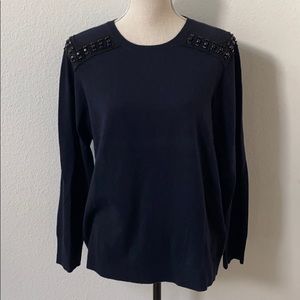 J crew cashmere black sweater beaded size L, new!